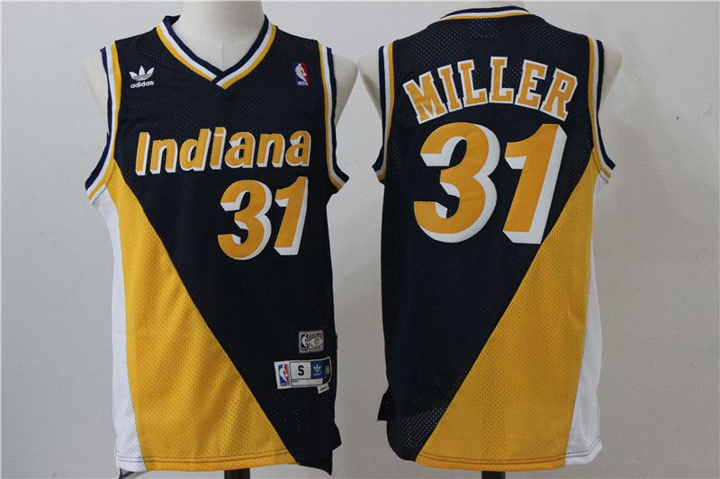 Men Indiana Pacers #31 Miller Black Yellow Throwback Adidas NBA Jersey